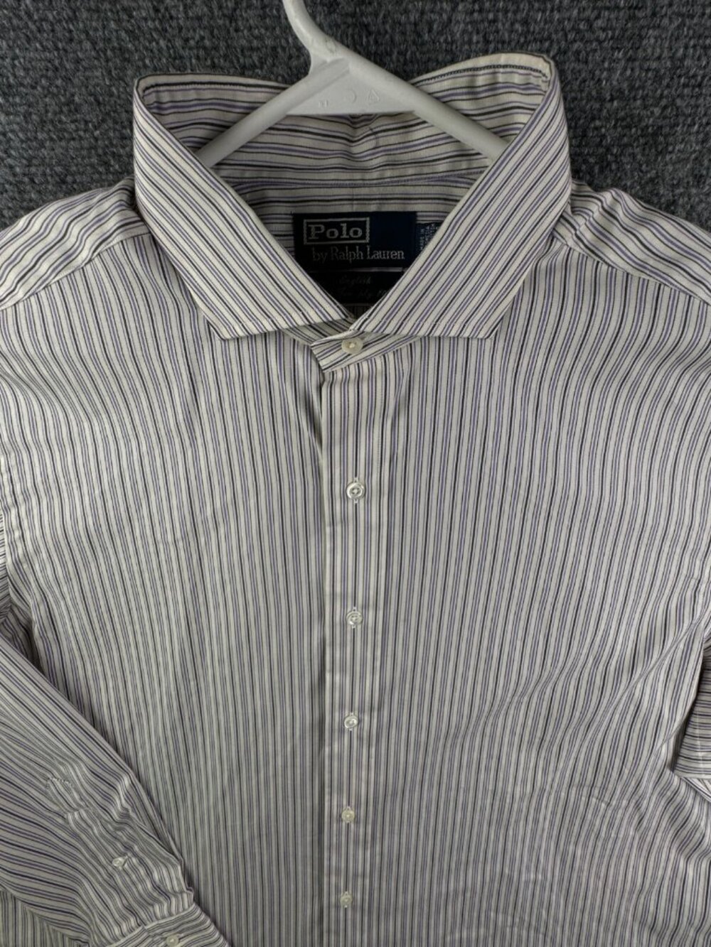 Polo Ralph Lauren Striped Purple Ivory Long Sleeve Shirt 17 34 English Two-ply